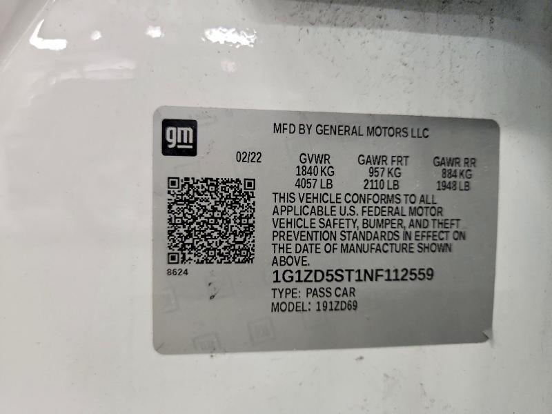 2022 Chevrolet Malibu მანქანა იყიდება აუქციონზე, vin: 1G1ZD5ST1NF112559, აუქციონის ნომერი: 56297806