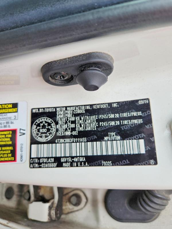 Продажа на аукционе авто 2015 Toyota Venza, vin: 4T3BK3BB3FU111455, номер лота: 58696166