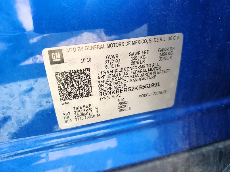 56398136 :رقم المزاد ، 3GNKBERS2KS551991 vin ، 2019 Chevrolet Blazer مزاد بيع