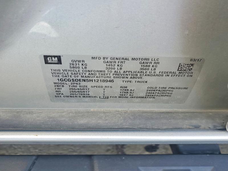 58271176 :رقم المزاد ، 1GCGSDEN5H1218946 vin ، 2017 Chevrolet Colorado مزاد بيع