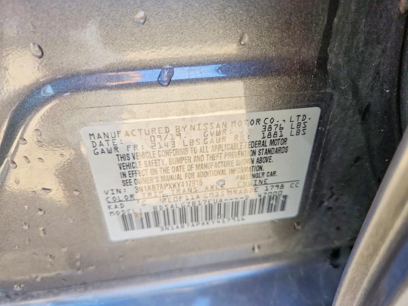 57494506 :رقم المزاد ، 3N1AB7APXKY417916 vin ، 2019 Nissan Sentra مزاد بيع