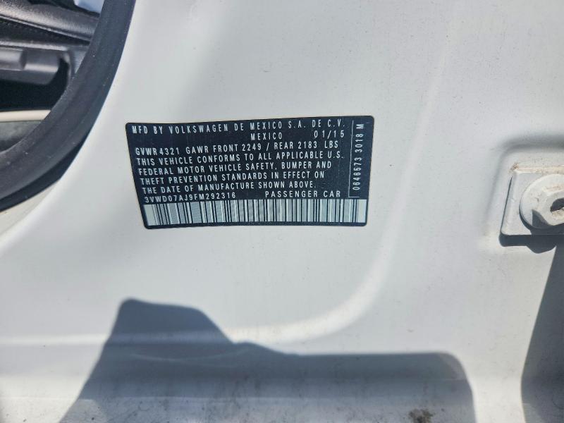 Продаж на аукціоні авто 2015 Volkswagen Jetta, vin: 3VWD07AJ9FM292316, номер лоту: 85619105