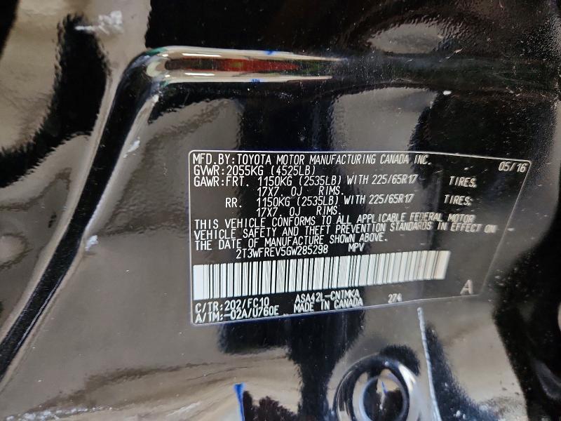 58266086 :رقم المزاد ، 2T3WFREV5GW285298 vin ، 2016 Toyota Rav4 مزاد بيع