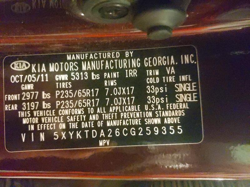Продаж на аукціоні авто 2012 Kia Sorento, vin: 5XYKTDA26CG259355, номер лоту: 57716576