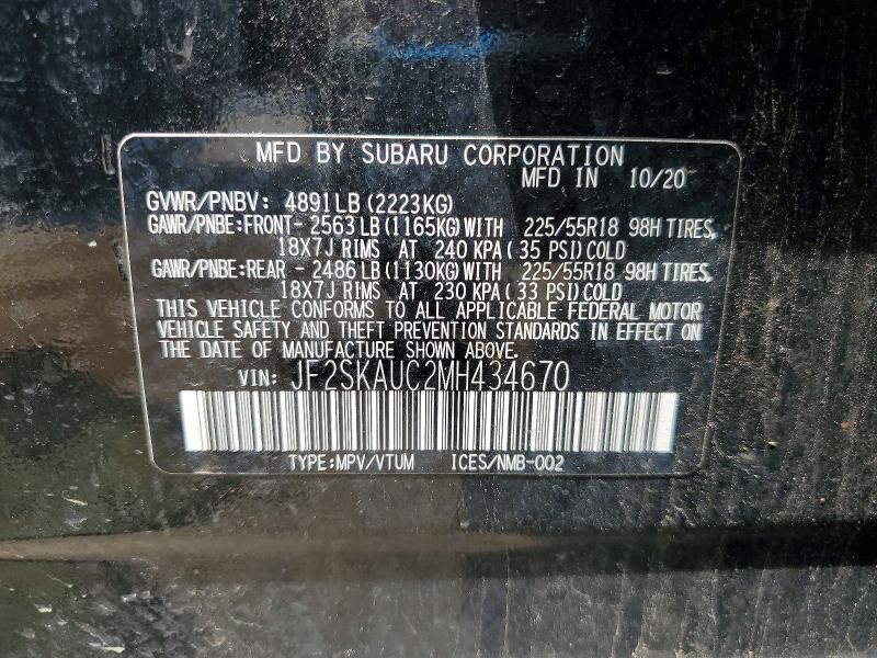 Aukcja sprzedaży 2021 Subaru Forester, vin: JF2SKAUC2MH434670, numer aukcji: 55920226