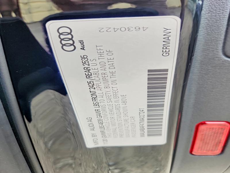2021 Audi A4 მანქანა იყიდება აუქციონზე, vin: WAUABAF47MA027241, აუქციონის ნომერი: 57462726