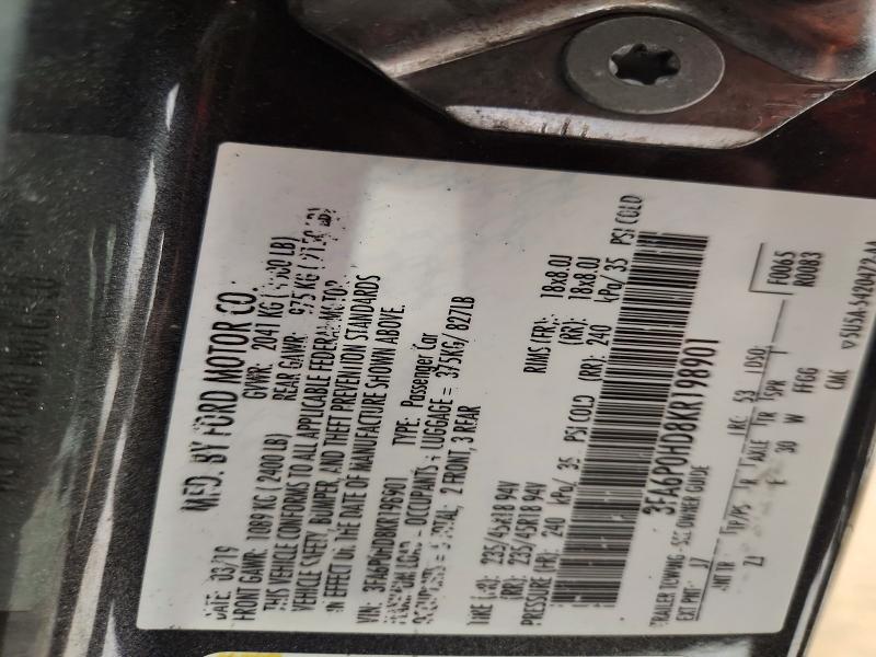 Продаж на аукціоні авто 2019 Ford Fusion, vin: 3FA6P0HD8KR198901, номер лоту: 57547426