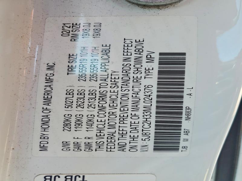 Aukcja sprzedaży 2021 Acura Rdx, vin: 5J8TC2H33ML024376, numer aukcji: 57004856