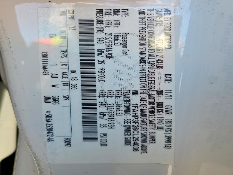 2012 Ford Focus მანქანა იყიდება აუქციონზე, vin: 1FAHP3F26CL294036, აუქციონის ნომერი: 56598576