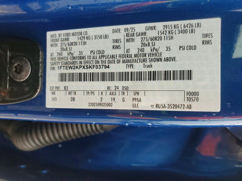 Продажа на аукционе авто 2025 Ford F150, vin: 1FTEW2KPXSKF03794, номер лота: 57142686
