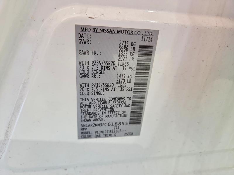 2015 Nissan Pathfinder მანქანა იყიდება აუქციონზე, vin: 5N1AR2MM3FC618855, აუქციონის ნომერი: 59111956