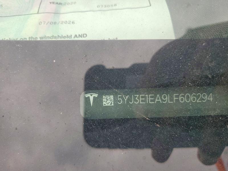 57562136 :رقم المزاد ، 5YJ3E1EA9LF606294 vin ، 2020 Tesla Model 3 مزاد بيع