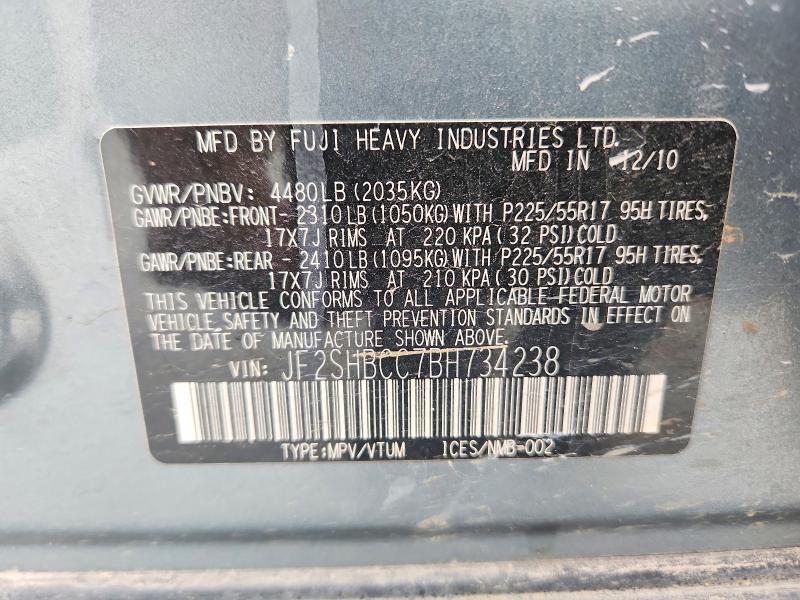 Aukcja sprzedaży 2011 Subaru Forester, vin: JF2SHBCC7BH734238, numer aukcji: 58510346