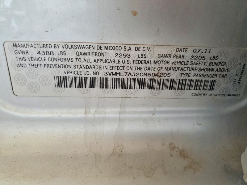 Продаж на аукціоні авто 2012 Volkswagen Jetta, vin: 3VWML7AJ2CM604205, номер лоту: 57247626