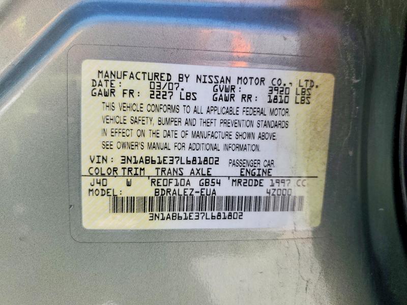 Aukcja sprzedaży 2007 Nissan Sentra, vin: 3N1AB61E37L681802, numer aukcji: 56840956