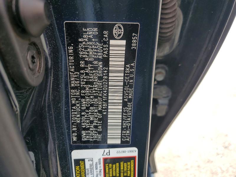 Продаж на аукціоні авто 2013 Toyota Camry, vin: 4T1BF1FK4DU278142, номер лоту: 55918076