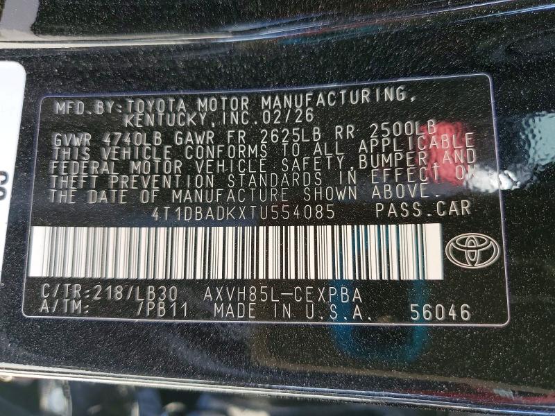 Продаж на аукціоні авто 2026 Toyota Camry, vin: 4T1DBADKXTU554085, номер лоту: 55652066