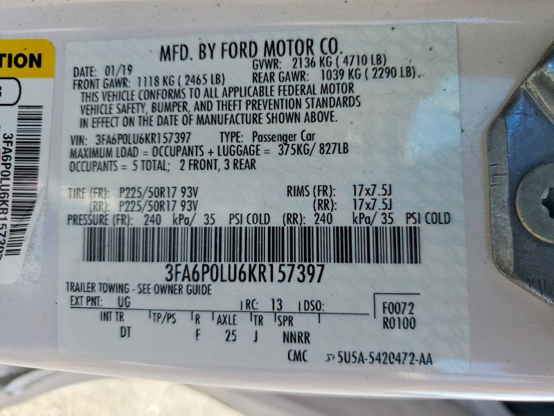 57158936 :رقم المزاد ، 3FA6P0LU6KR157397 vin ، 2019 Ford Fusion مزاد بيع