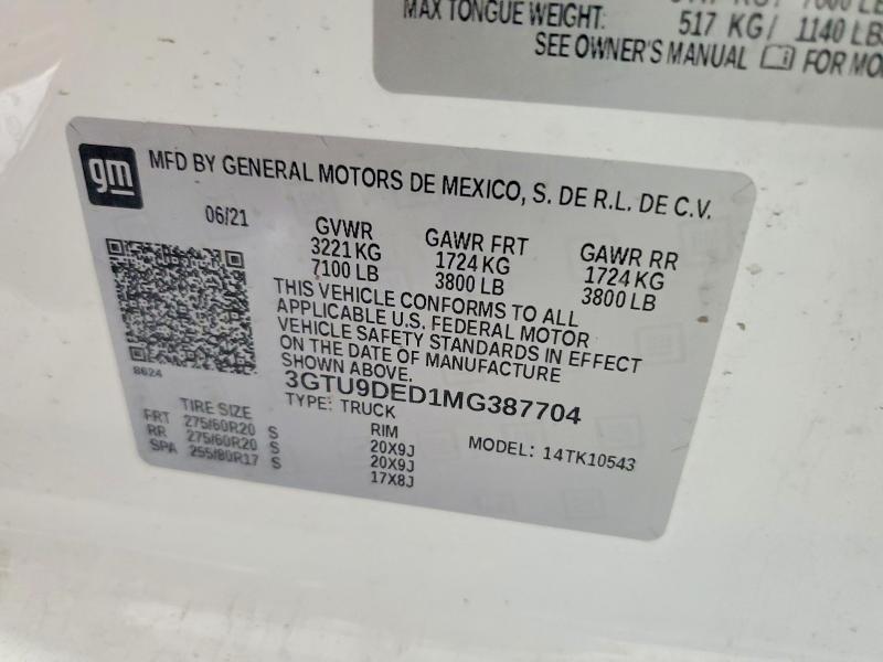 Продажа на аукционе авто 2021 Gmc Sierra, vin: 3GTU9DED1MG387704, номер лота: 55020296