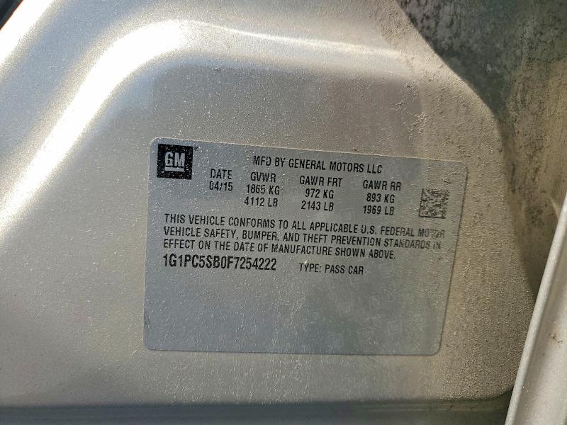 2015 Chevrolet Cruze მანქანა იყიდება აუქციონზე, vin: 1G1PC5SB0F7254222, აუქციონის ნომერი: 54800016