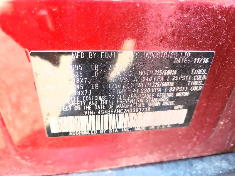 Aukcja sprzedaży 2017 Subaru Outback, vin: 4S4BSANC2H3303718, numer aukcji: 55499356