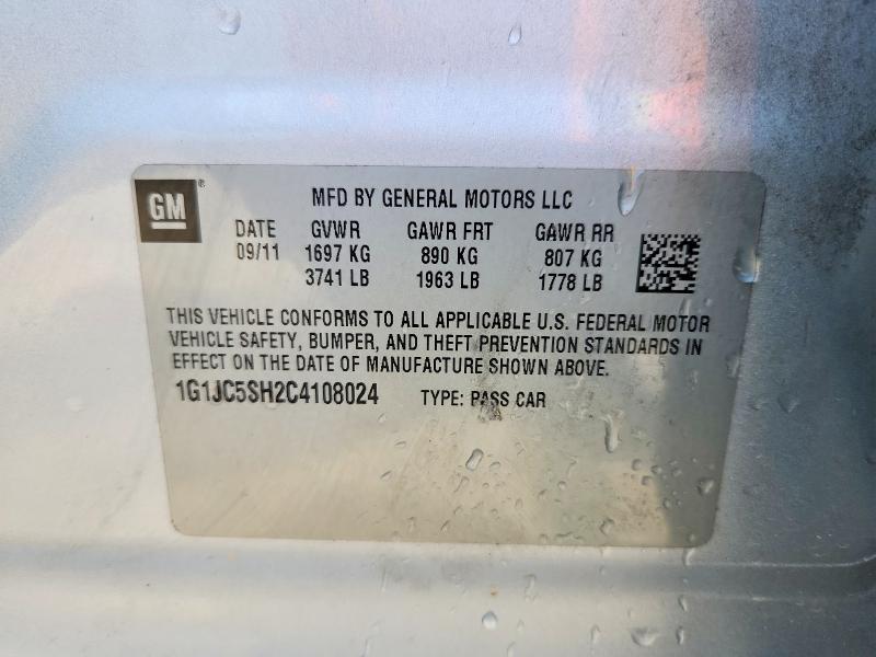 2012 Chevrolet Sonic მანქანა იყიდება აუქციონზე, vin: 1G1JC5SH2C4108024, აუქციონის ნომერი: 55369126