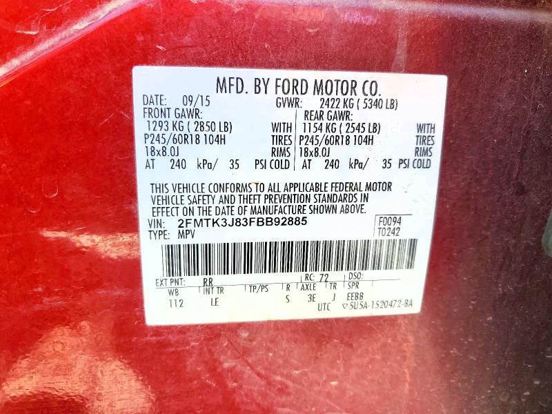 Aukcja sprzedaży 2015 Ford Edge, vin: 2FMTK3J83FBB92885, numer aukcji: 76296575