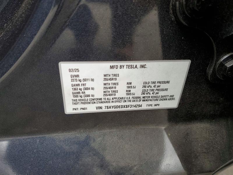 58719786 :رقم المزاد ، 7SAYGDEDXSF314294 vin ، 2025 Tesla Model Y مزاد بيع