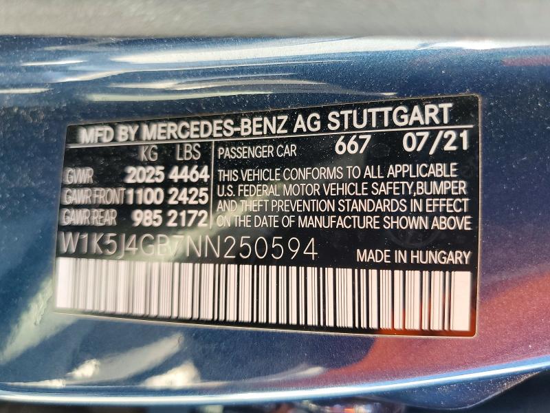 57889216 :رقم المزاد ، W1K5J4GB7NN250594 vin ، 2022 Mercedes-benz Cla مزاد بيع