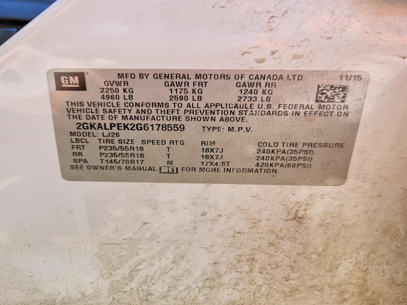 Aukcja sprzedaży 2016 Gmc Terrain, vin: 2GKALPEK2G6178559, numer aukcji: 56358196