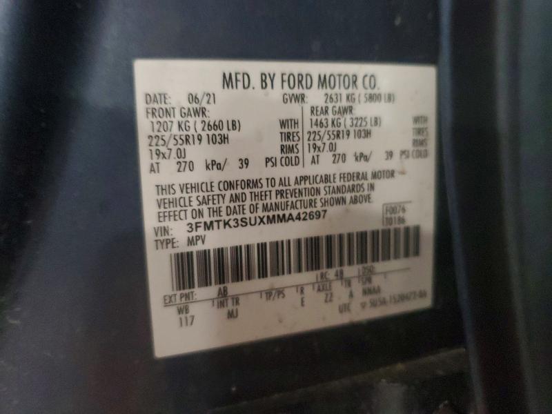 Aukcja sprzedaży 2021 Ford Mustang Mach-e, vin: 3FMTK3SUXMMA42697, numer aukcji: 56280936