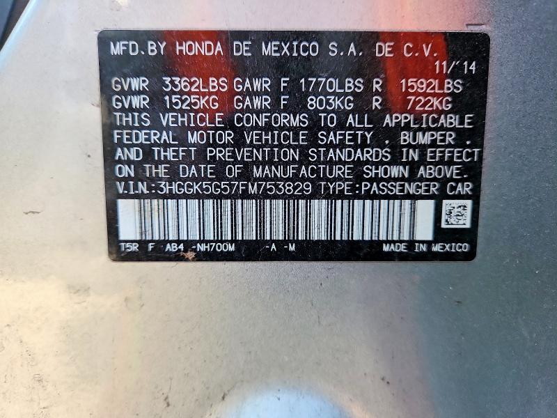 Продаж на аукціоні авто 2015 Honda Fit, vin: 3HGGK5G57FM753829, номер лоту: 55164766