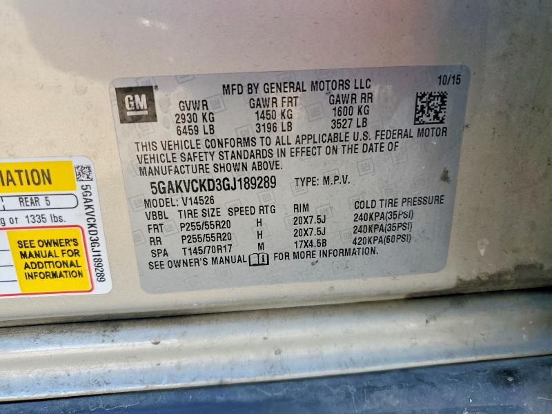 2016 Buick Enclave მანქანა იყიდება აუქციონზე, vin: 5GAKVCKD3GJ189289, აუქციონის ნომერი: 56247496