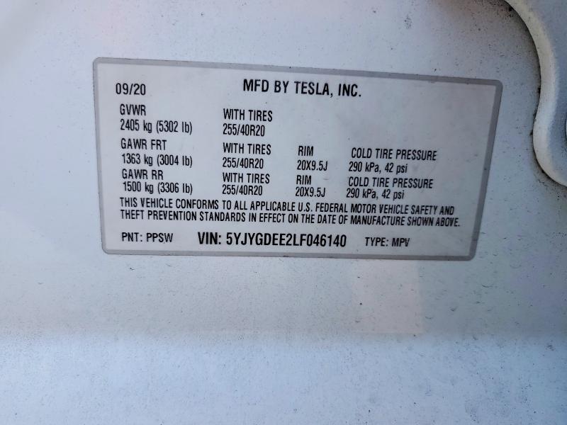 Aukcja sprzedaży 2020 Tesla Model Y, vin: 5YJYGDEE2LF046140, numer aukcji: 59062136