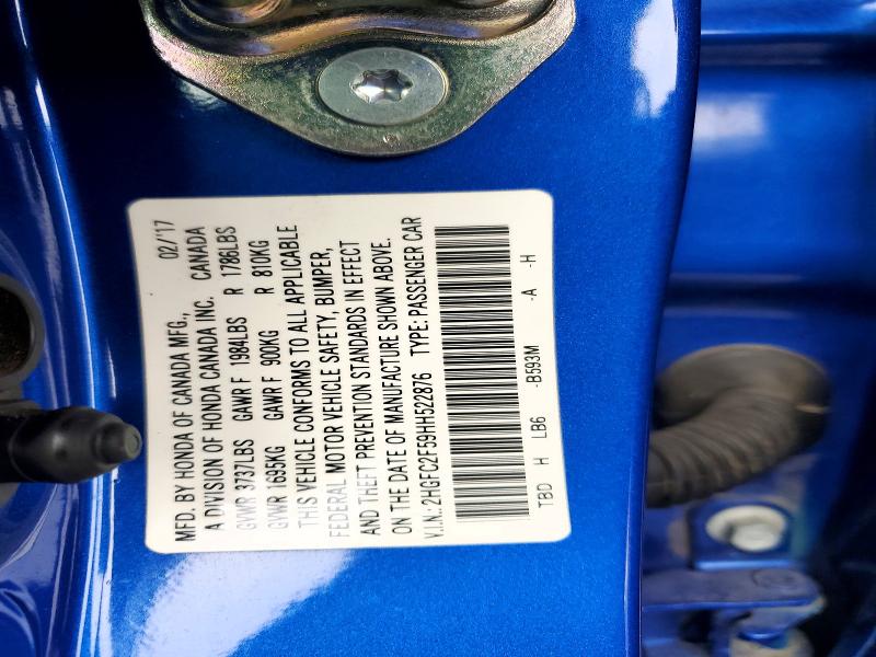 Продаж на аукціоні авто 2017 Honda Civic, vin: 2HGFC2F59HH522876, номер лоту: 55812026