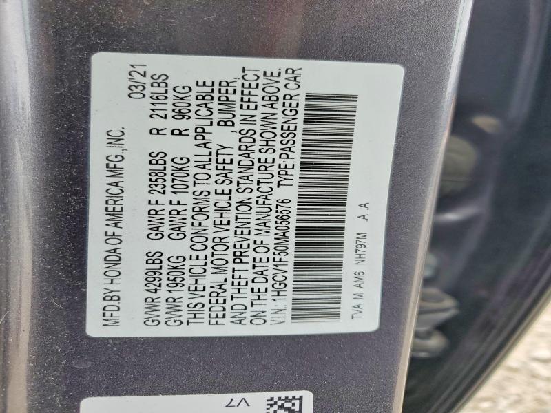 Продажа на аукционе авто 2021 Honda Accord, vin: 1HGCV1F50MA056576, номер лота: 58122406