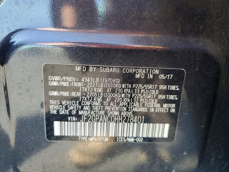 Продаж на аукціоні авто 2017 Subaru Crosstrek, vin: JF2GPANC0HH278401, номер лоту: 58929426