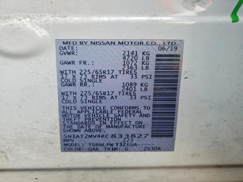 Продаж на аукціоні авто 2019 Nissan Rogue, vin: 5N1AT2MV4KC833827, номер лоту: 55979346