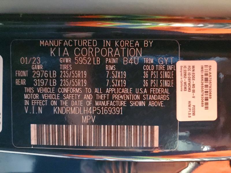 57368286 :رقم المزاد ، KNDRMDLH4P5169391 vin ، 2023 Kia Sorento مزاد بيع