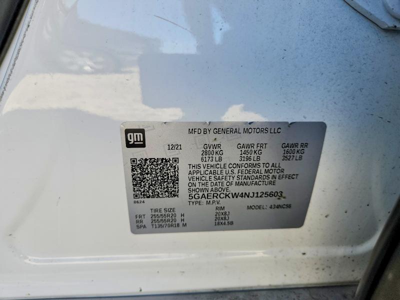 56151916 :رقم المزاد ، 5GAERCKW4NJ125603 vin ، 2022 Buick Enclave مزاد بيع