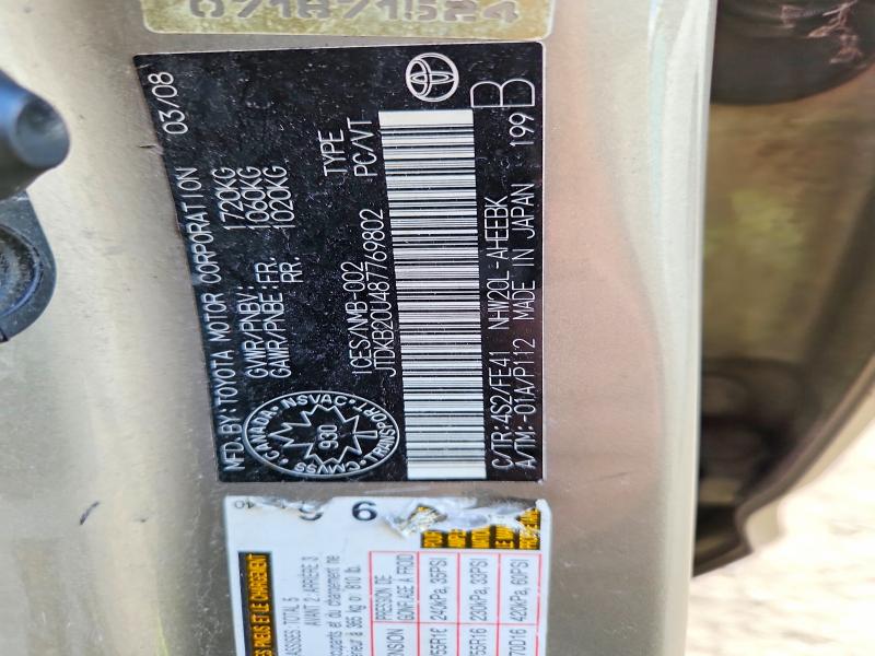 Продаж на аукціоні авто 2008 Toyota Prius, vin: JTDKB20U487769802, номер лоту: 57677476