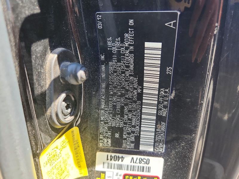 56228666 :رقم المزاد ، 5TDDK3DC5CS042019 vin ، 2012 Toyota Sienna مزاد بيع