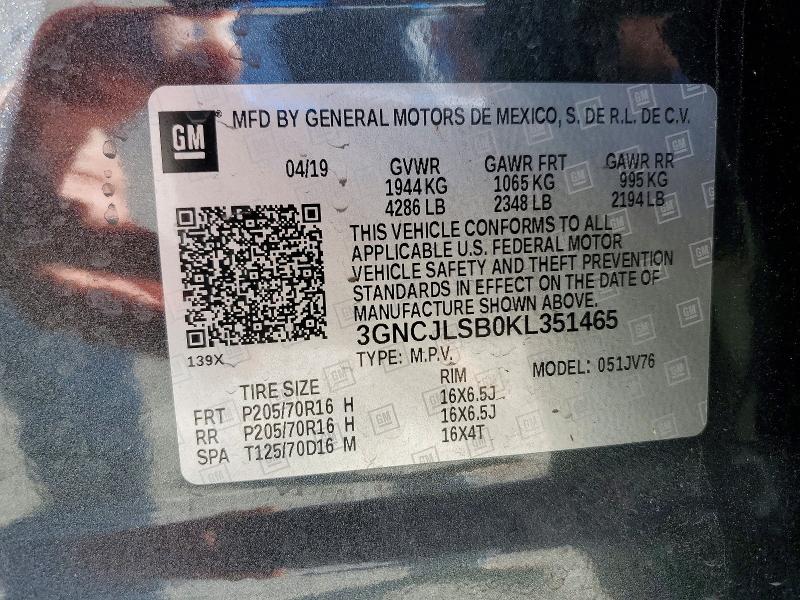 Продаж на аукціоні авто 2019 Chevrolet Trax, vin: 3GNCJLSB0KL351465, номер лоту: 58328216