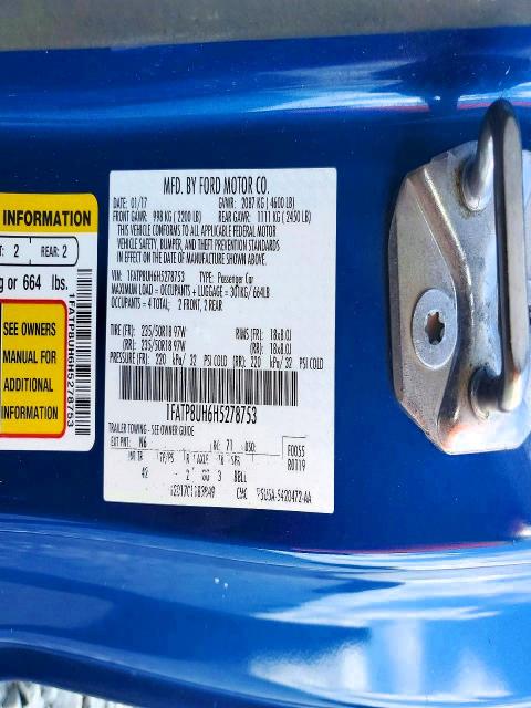 2017 Ford Mustang მანქანა იყიდება აუქციონზე, vin: 1FATP8UH6H5278753, აუქციონის ნომერი: 55494236