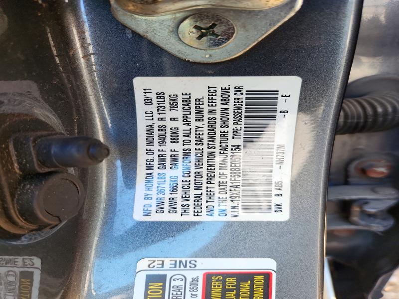 2011 Honda Civic მანქანა იყიდება აუქციონზე, vin: 19XFA1F58BE050154, აუქციონის ნომერი: 57937386