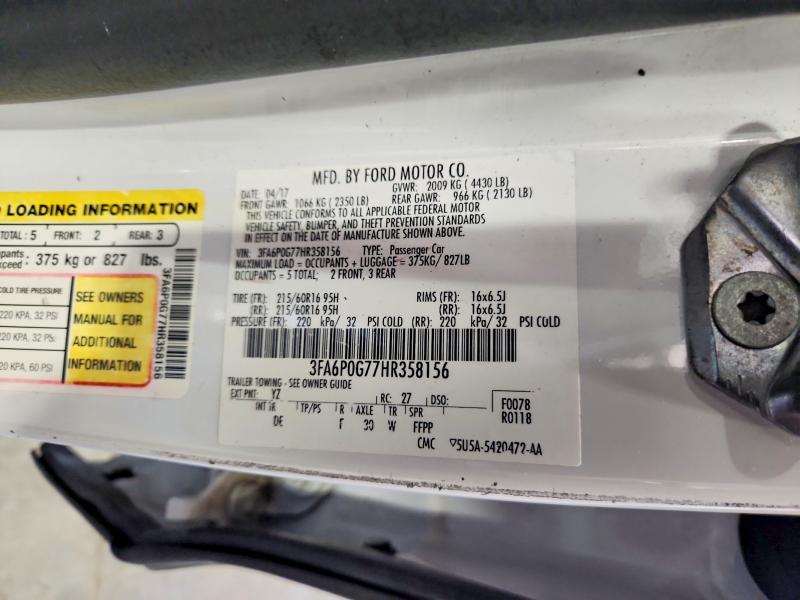 Aukcja sprzedaży 2017 Ford Fusion, vin: 3FA6P0G77HR358156, numer aukcji: 55425646