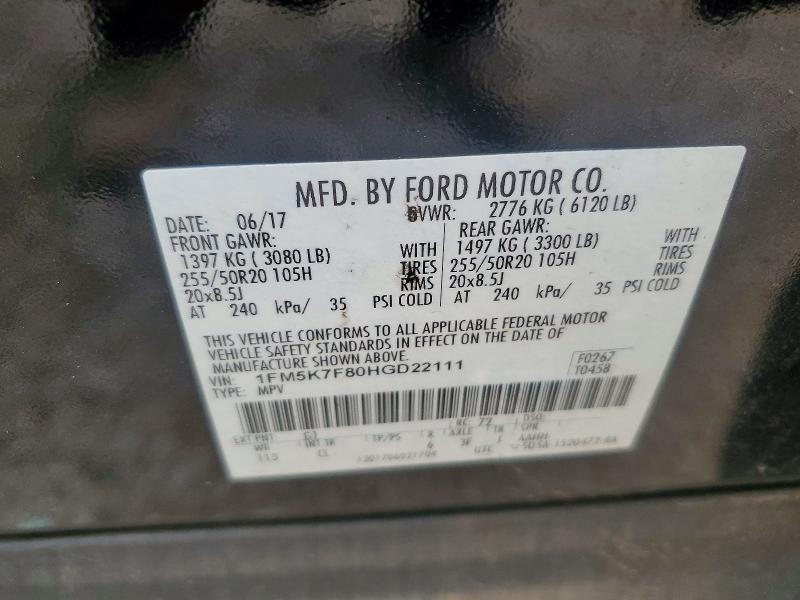 2017 Ford Explorer მანქანა იყიდება აუქციონზე, vin: 1FM5K7F80HGD22111, აუქციონის ნომერი: 56311056