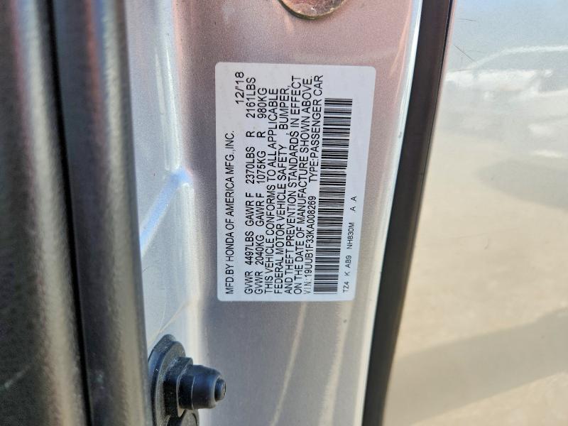 Aukcja sprzedaży 2019 Acura Tlx, vin: 19UUB1F33KA008269, numer aukcji: 59200616