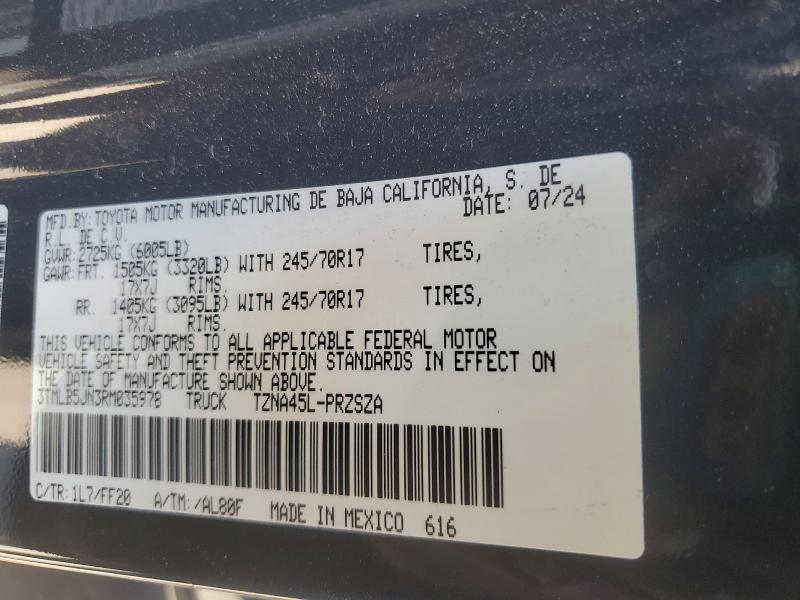 57274546 :رقم المزاد ، 3TMLB5JN3RM035978 vin ، 2024 Toyota Tacoma مزاد بيع