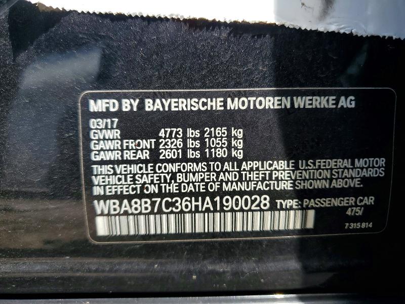 59128166 :رقم المزاد ، WBA8B7C36HA190028 vin ، 2017 Bmw 340 مزاد بيع